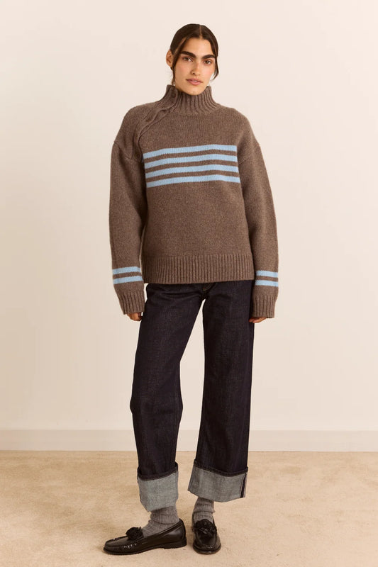Tallulah Button Detail Lambswool Jumper - Blue/Brown
