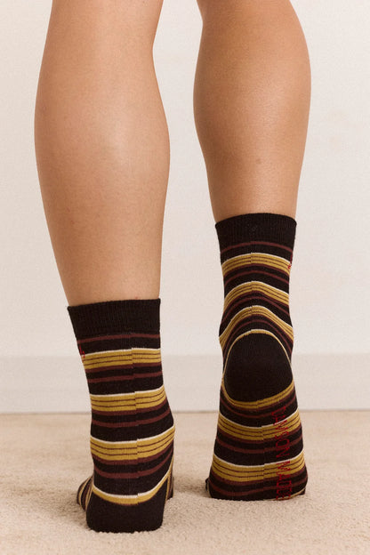 Calf Length Socks- Chestnut Stripe