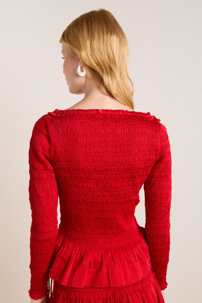 Suri Shirred Blouse - Red