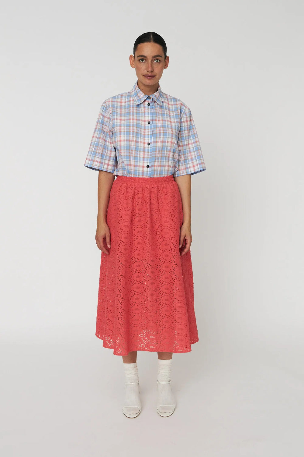 Cotton Lace Skirt- Summer Coral