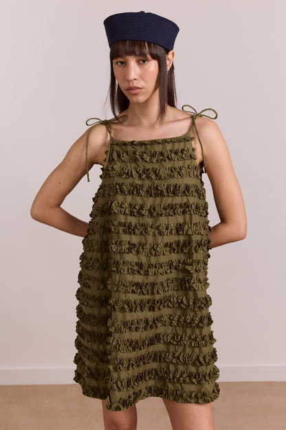 Leili Ruffle Mini Dress - Olive