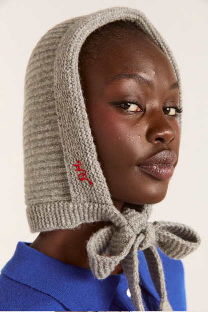 Ribbed Bonnet With Ties - Marl Grey