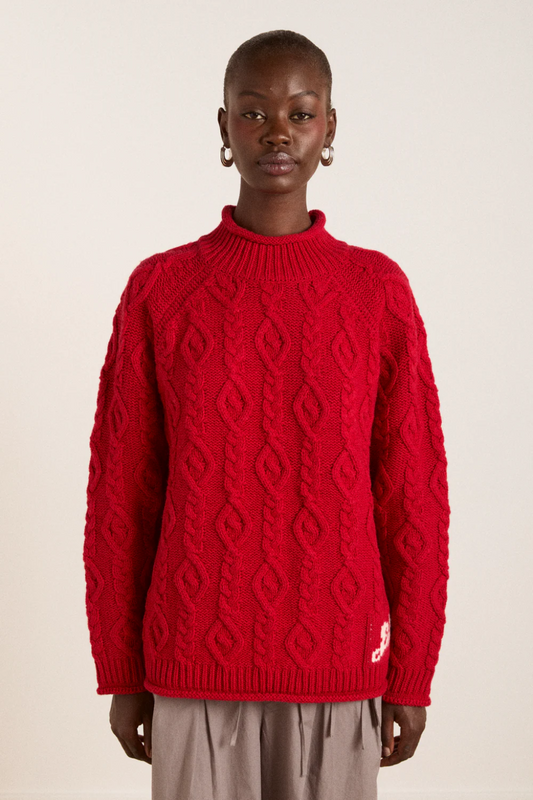 Ffion Cable Stitch Wool Jumper - Red