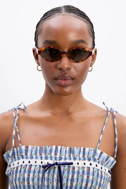 Slim Oval Sunglasses With Wavy Temple - Tort