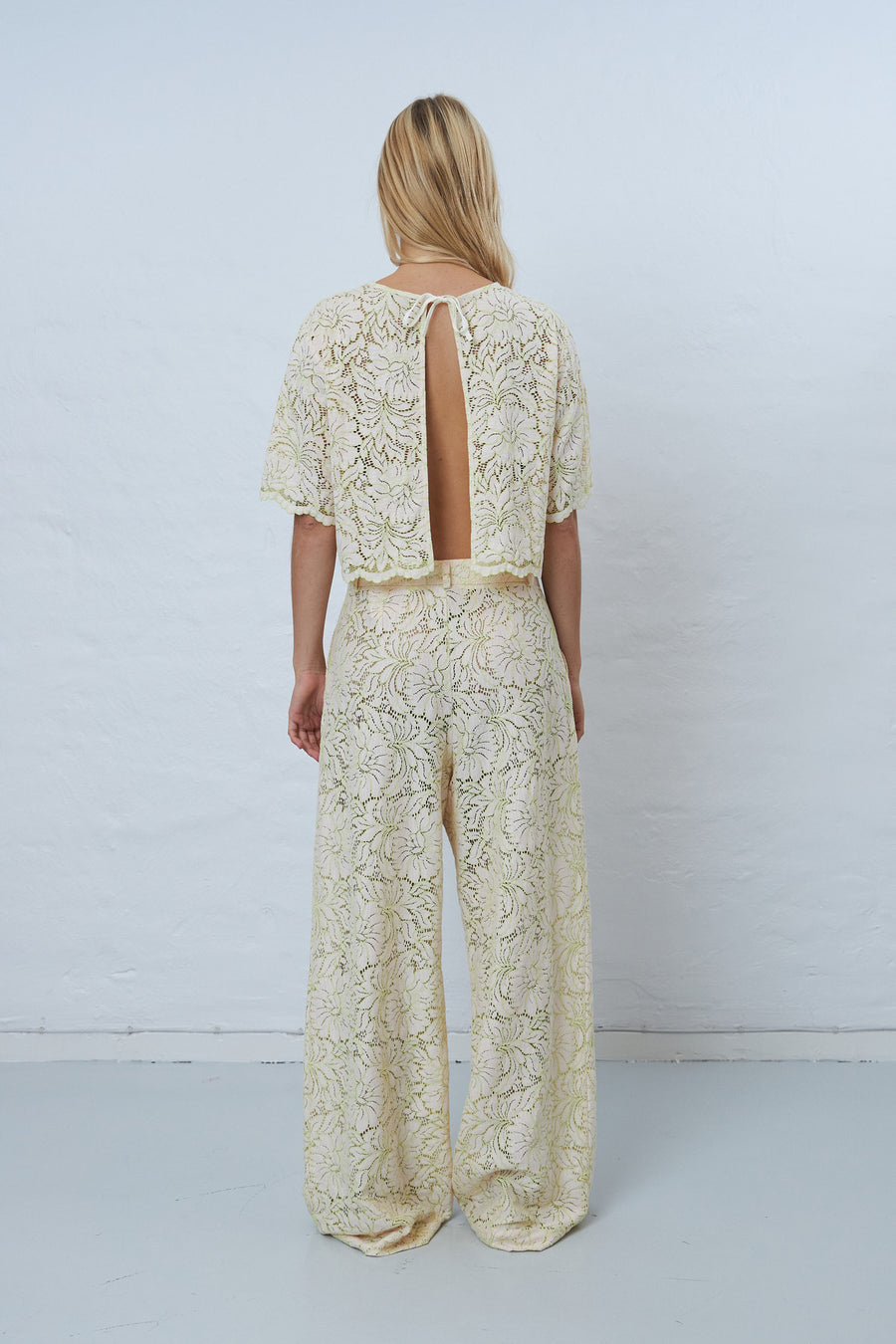 W ROTATES Delicate Lace Flared Pant - Vanilla/Green Tea