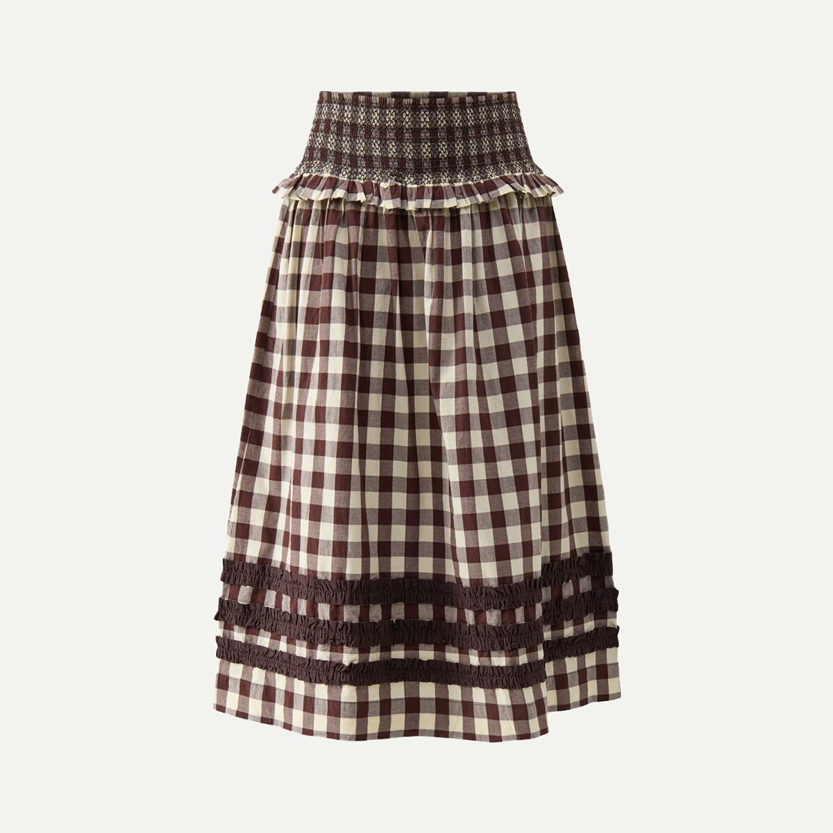 Ava Ruffle Midi Skirt - Gingham