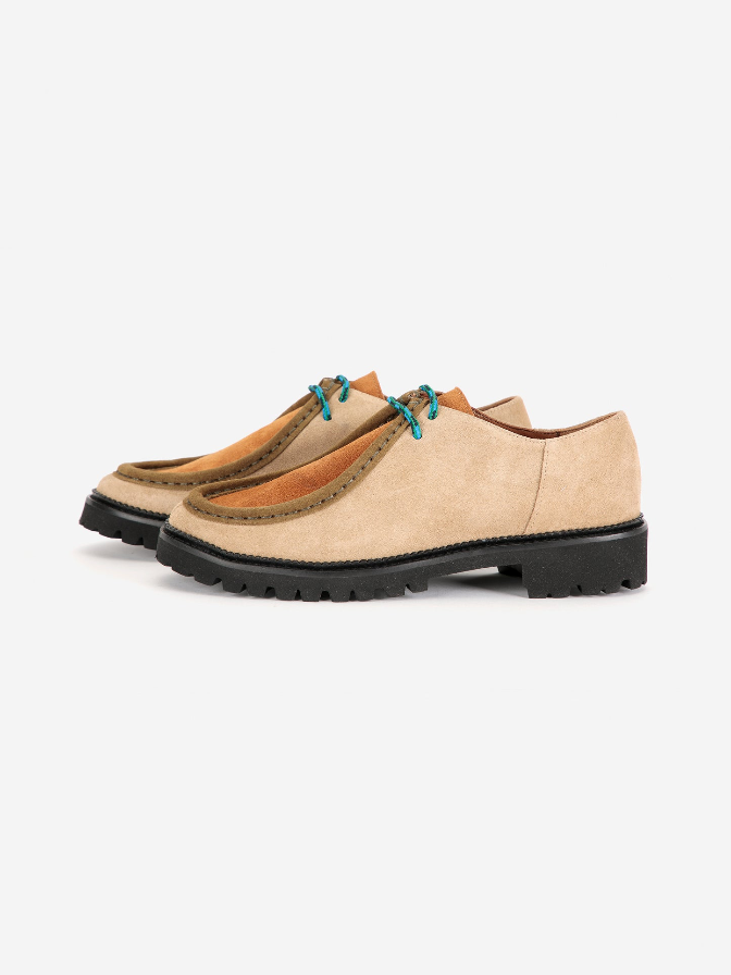 Colour-Block Suede Lace Up Shoes