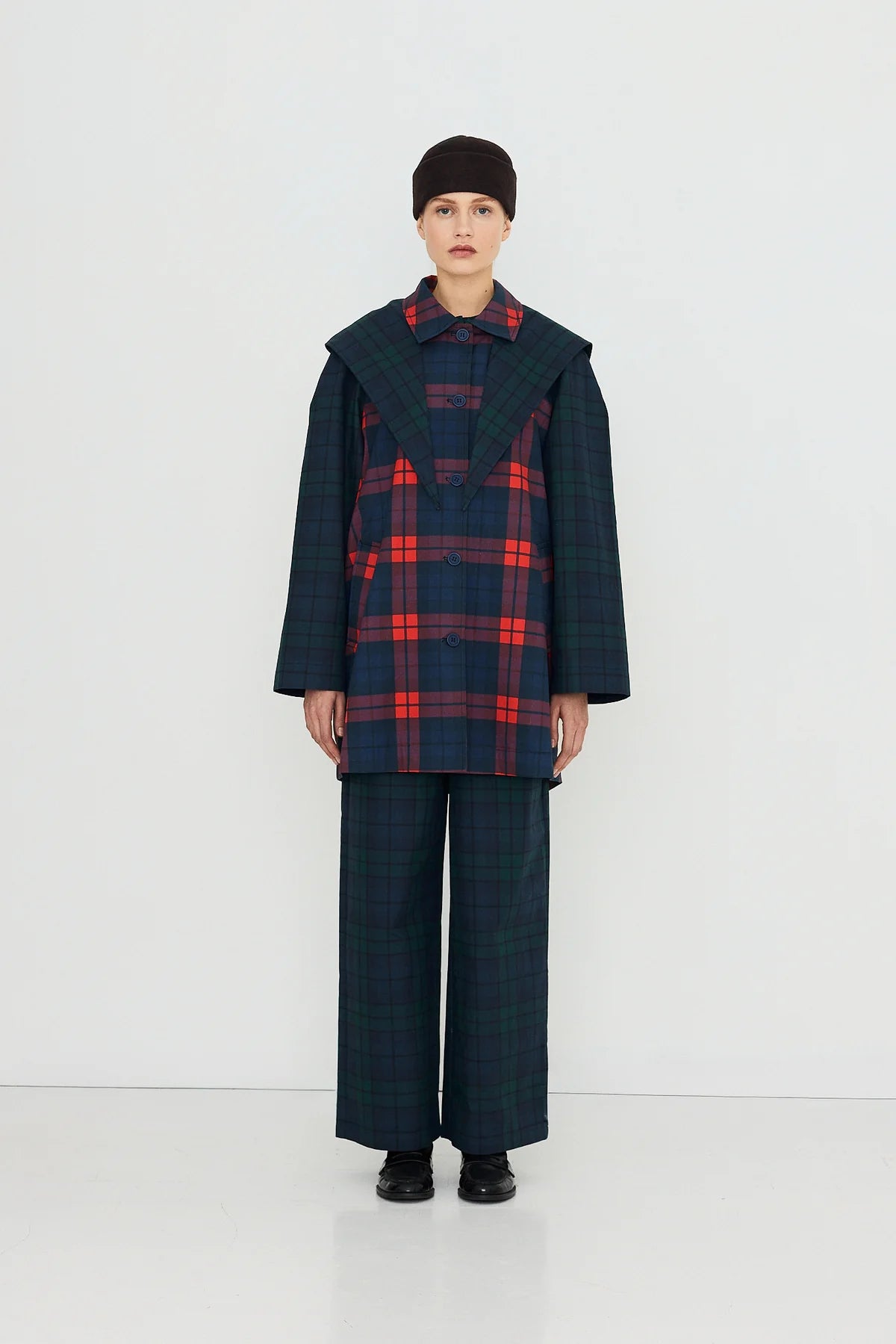 Check Hood Trench Coat