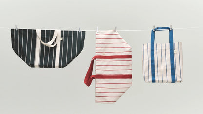 Outdoor Market Picnic Bag - Medium Black With Beige Stripe