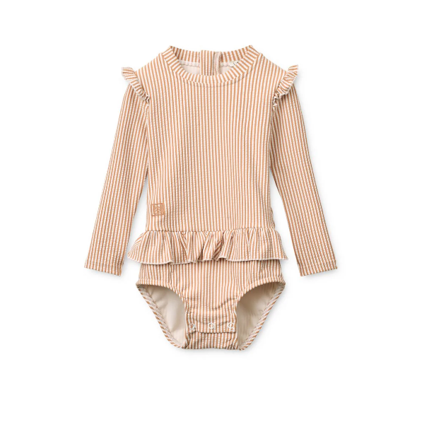 Sille Seersucker Swimsuit - Stripe Pale Tuscany Rose / Creme De La Creme