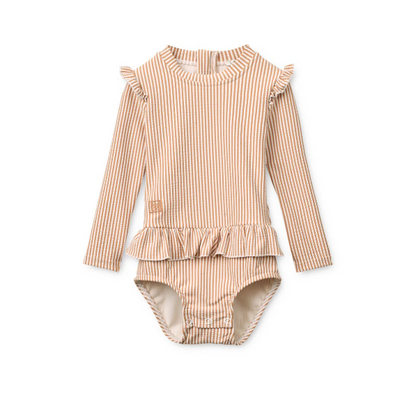 Sille Seersucker Swimsuit - Stripe Pale Tuscany Rose / Creme De La Creme
