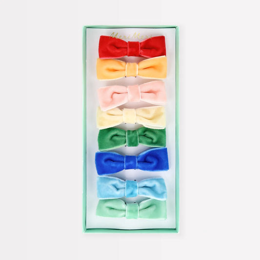 Rainbow Velvet Bow Clips
