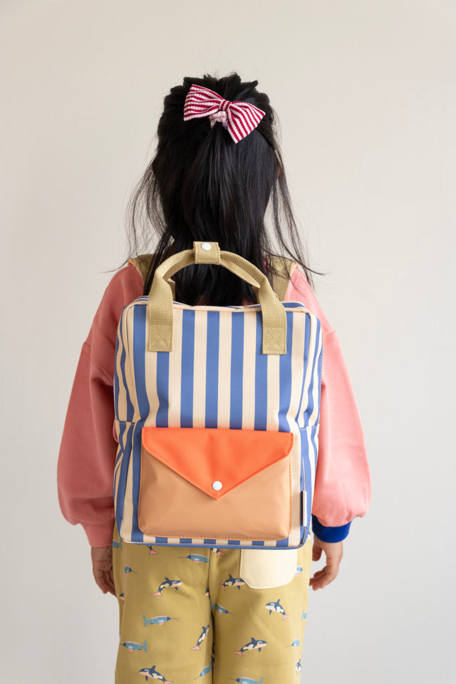 Backpack Medium Envelope - Stripes Whale Blue & Sandy