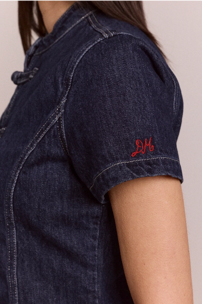 Nelly Button Trim Top - Indigo