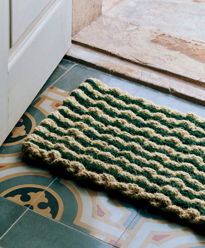 Coco Door Mat - Stripe Wave Dark Green & White