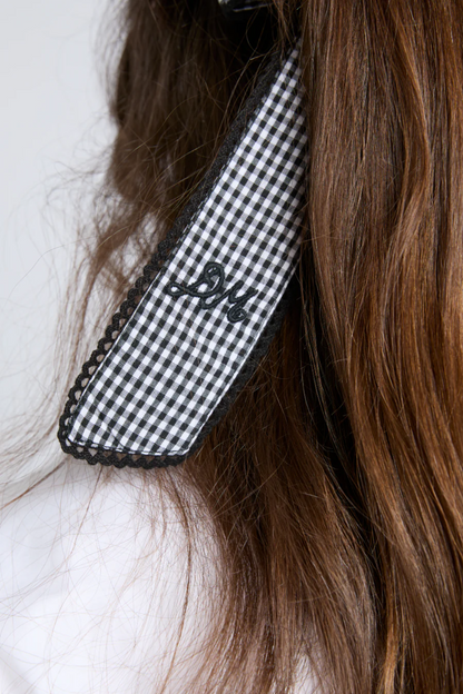 Gingham Bow Scruchie - Black & Ecru