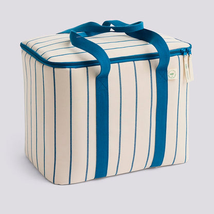 Outdoor Market Cooler Bag - Medium Beige With Blue Stripe