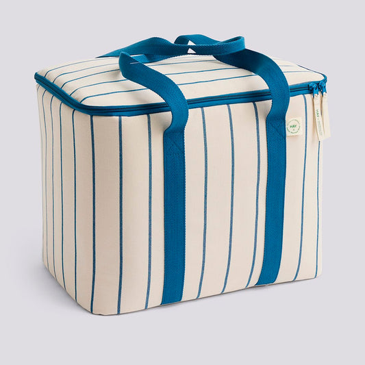 Outdoor Market Cooler Bag - Medium Beige With Blue Stripe