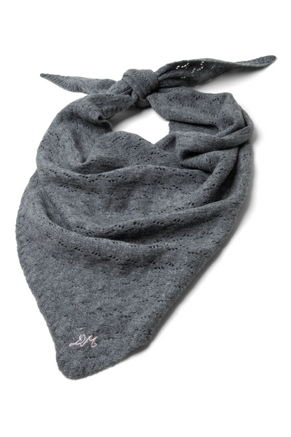 Lightweight Wool Pointelle Triangle Scarf - Grey Marl