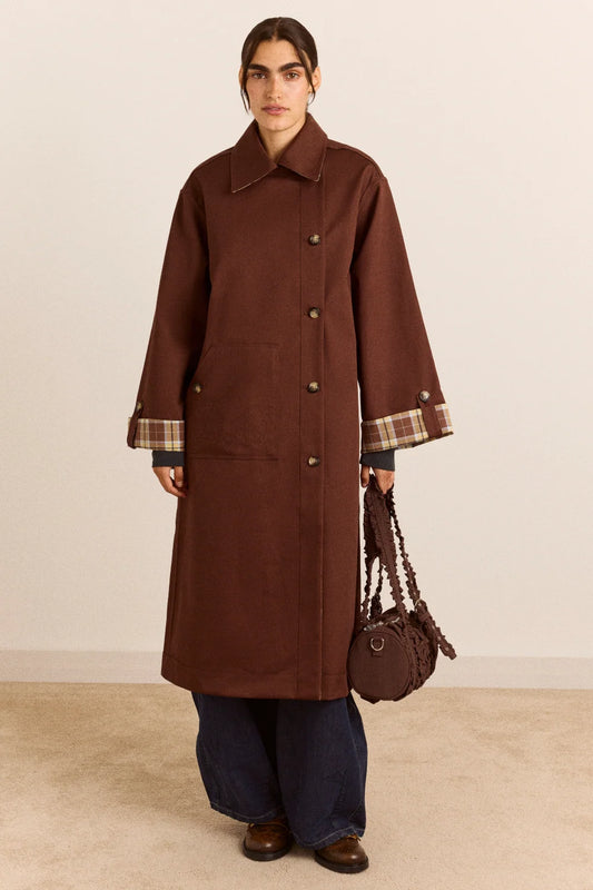 Reversible Longline Jerry Trench - Chocolate