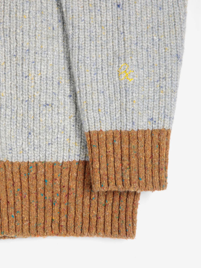 Colour Block V-Neck Wool Blend Cardigan