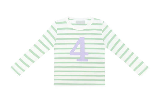 Breton Stripe Seafoam & White Long Sleeve Tee: lilac number