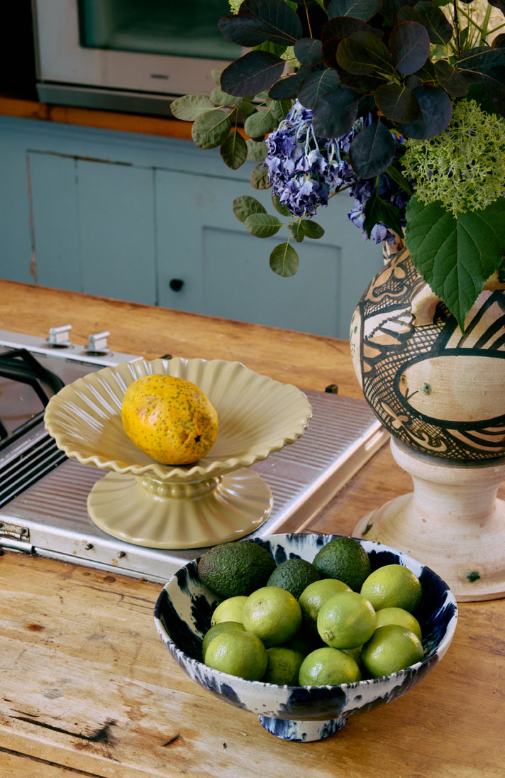 Ceramic Bowl On Base - Indigo