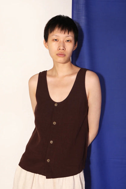 Basic Button Front Tank: Chocolate