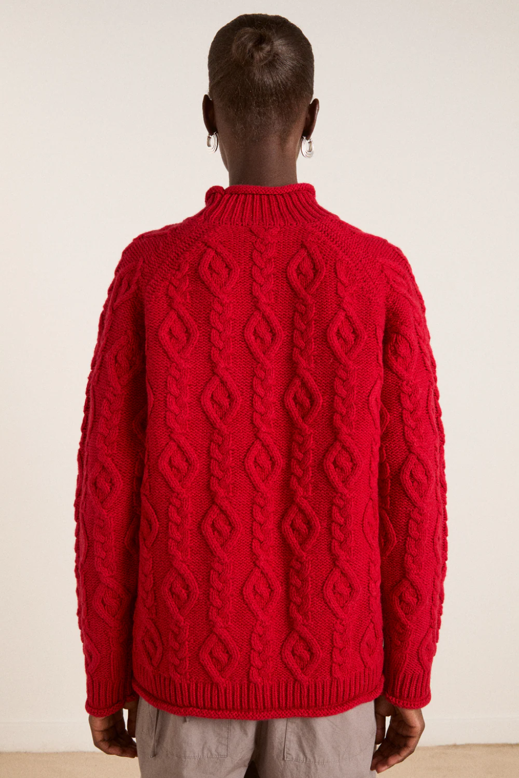 Ffion Cable Stitch Wool Jumper - Red