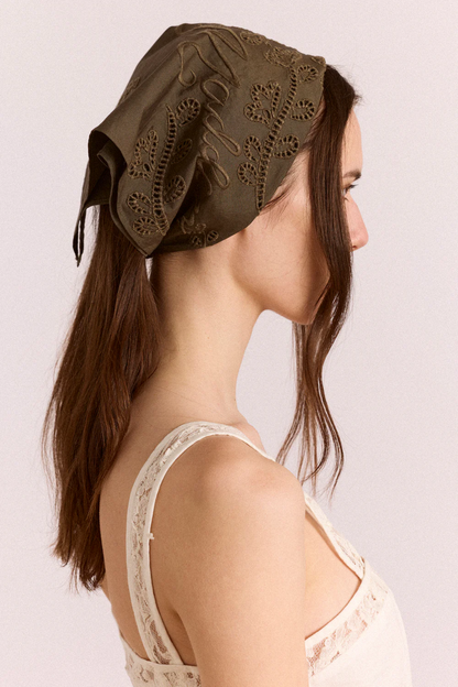 Embroidered Headscarf - Khaki