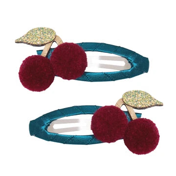 Cherry Pompom Hair Clips