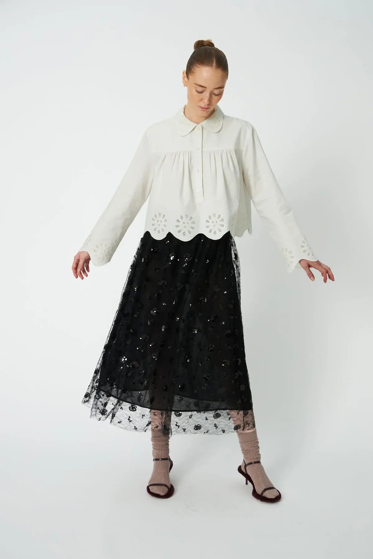 Sequin Mesh Skirt - Black