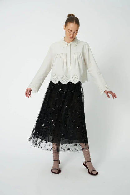 Sequin Mesh Skirt - Black
