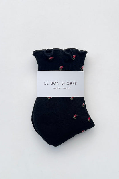 Ruffled Hugger Crew Socks - Black Petal