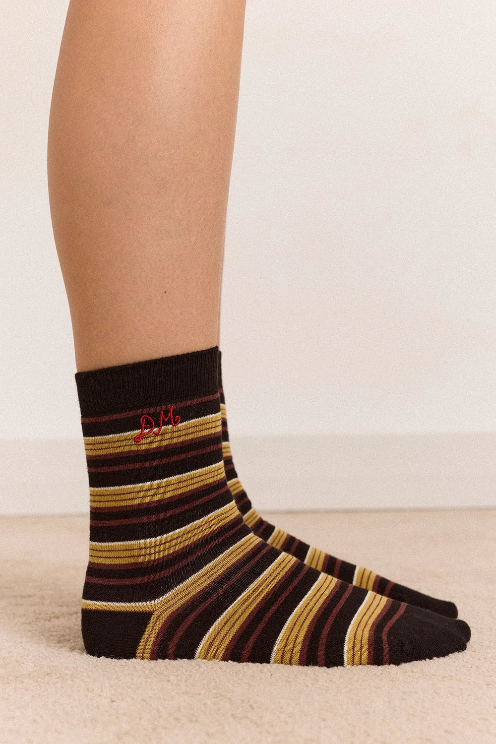 Calf Length Socks- Chestnut Stripe