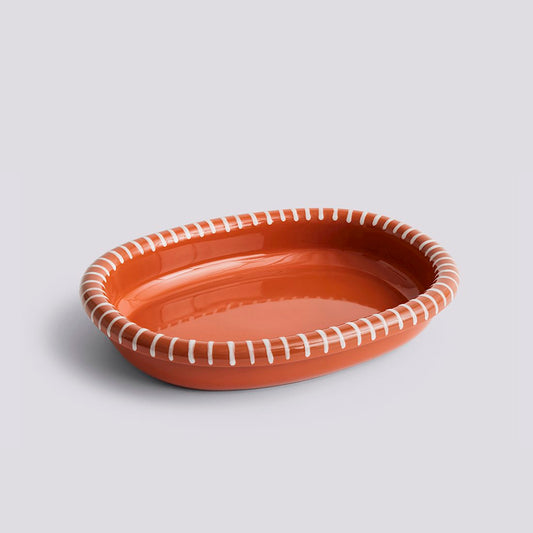 Barro Oval Dish - Large Natural With Stripes