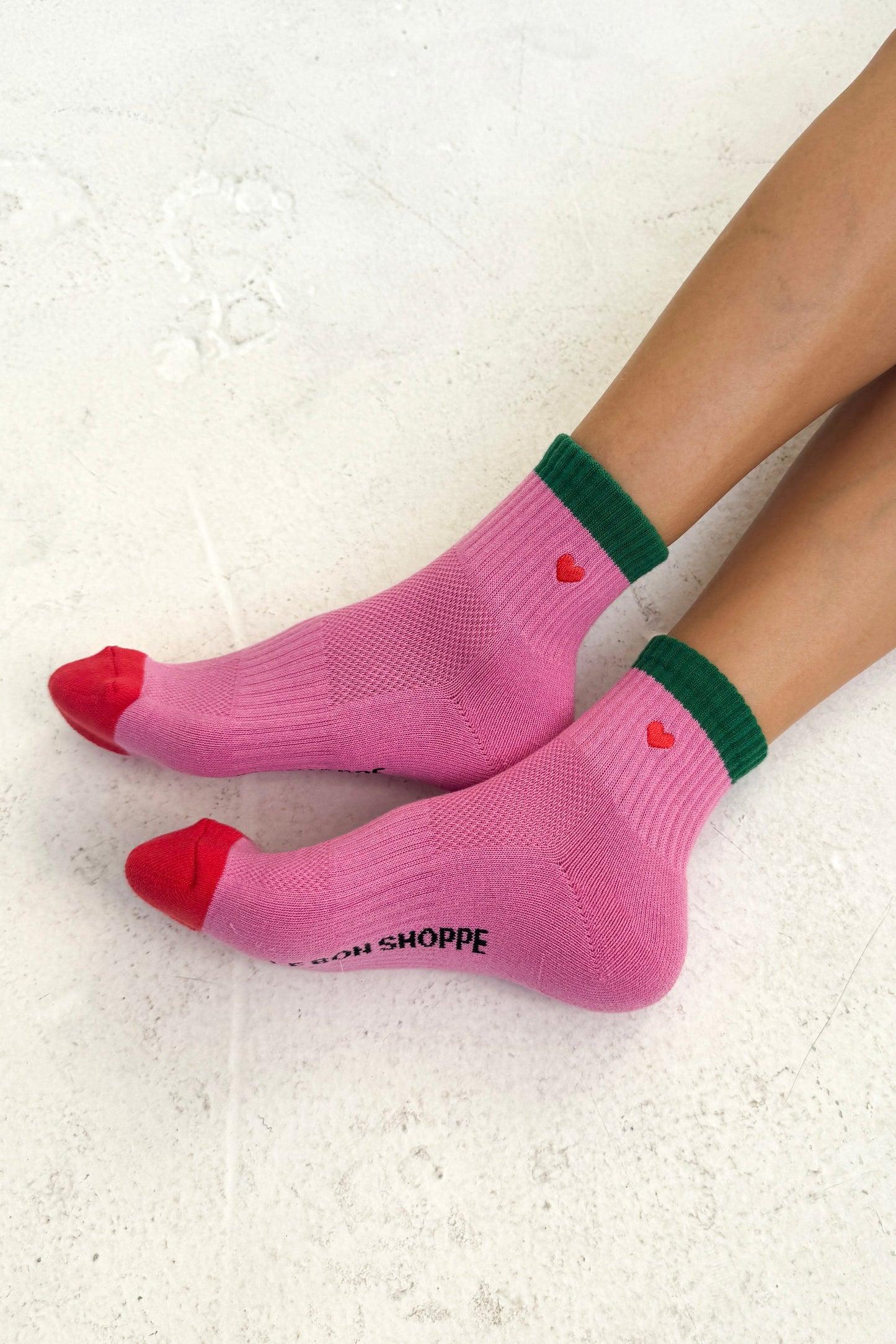 Girlfriend Socks - Embroidered Heart Rose Pink