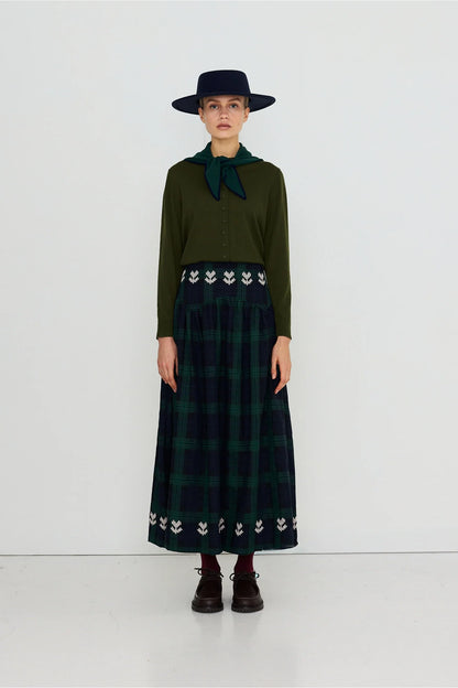 Embroidered Check Skirt