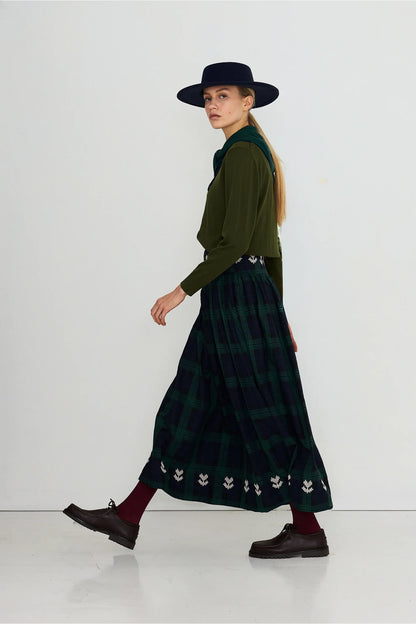 Embroidered Check Skirt