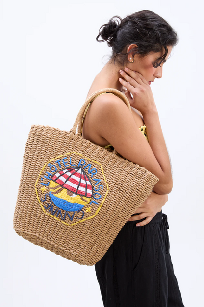 Straw Market Bag With L’Hotel Logo