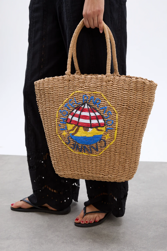 Straw Market Bag With L’Hotel Logo