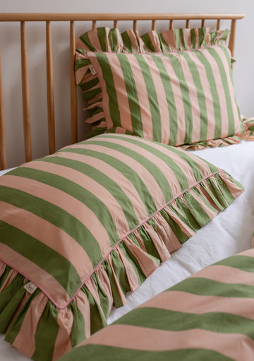 Cotton Pillowcase Pair - Green Stripe