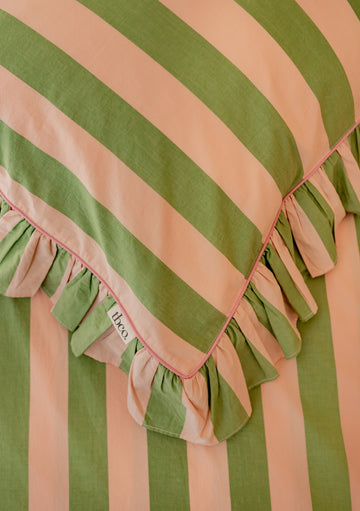 Cotton Pillowcase Pair - Green Stripe