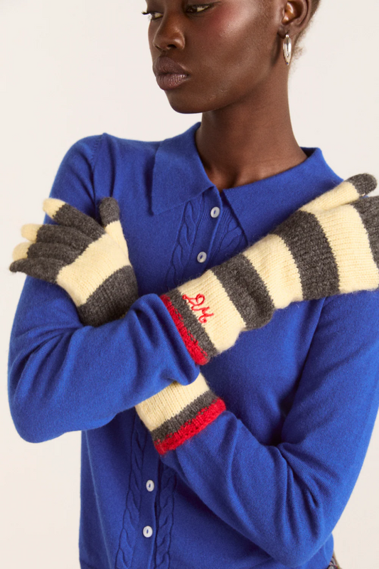 Striped Gloves - Butter/Charcoal