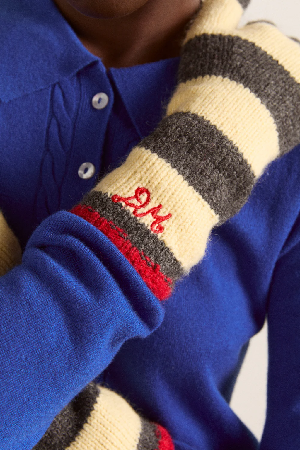 Striped Gloves - Butter/Charcoal