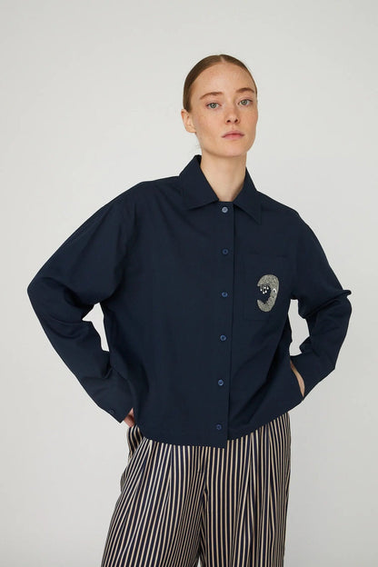 Embellished Moon Shirt - Navy