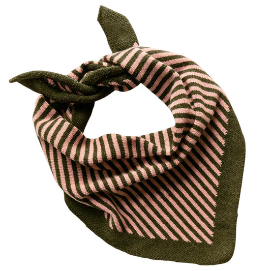 Lambswool Triangle Scarf - Pink /Green Stripe