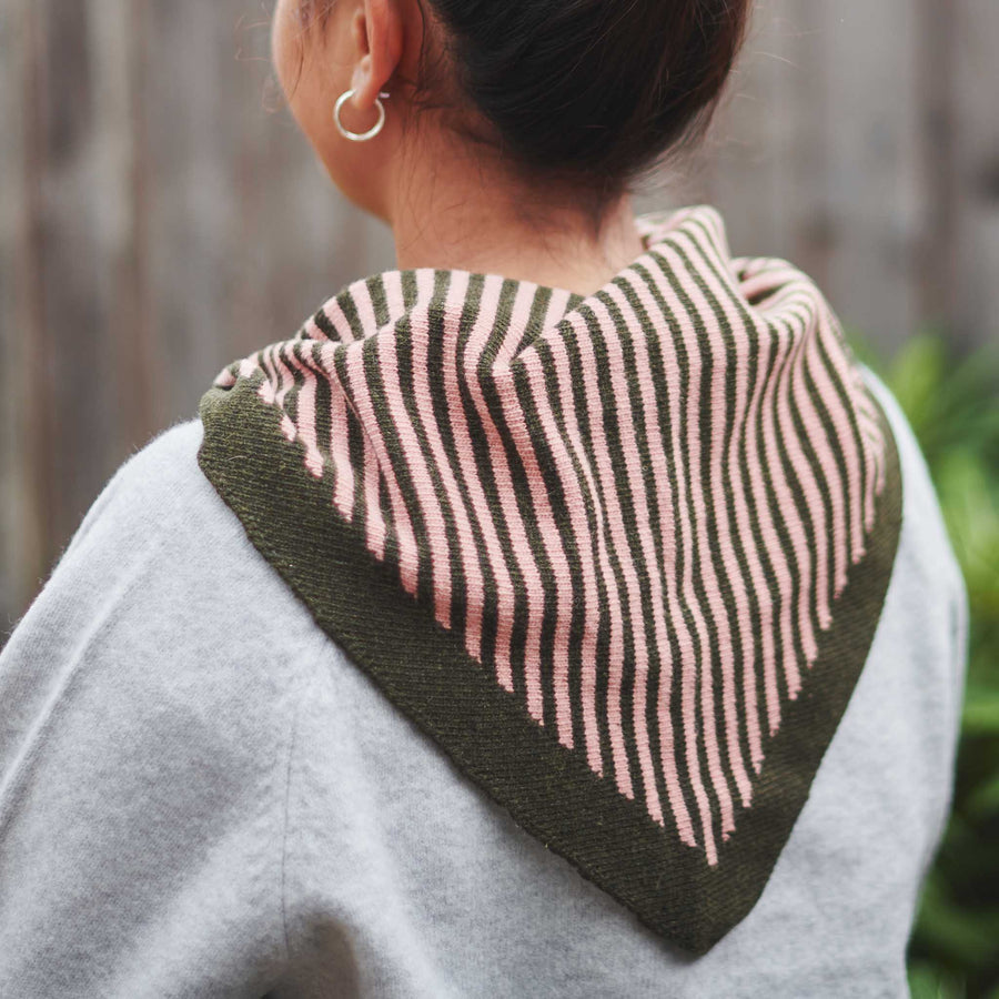 Lambswool Triangle Scarf - Pink /Green Stripe