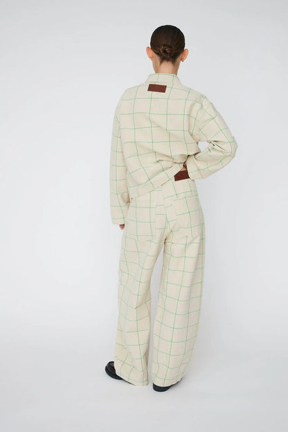 Checked Baggy Low-Waist Pants - Crème Check
