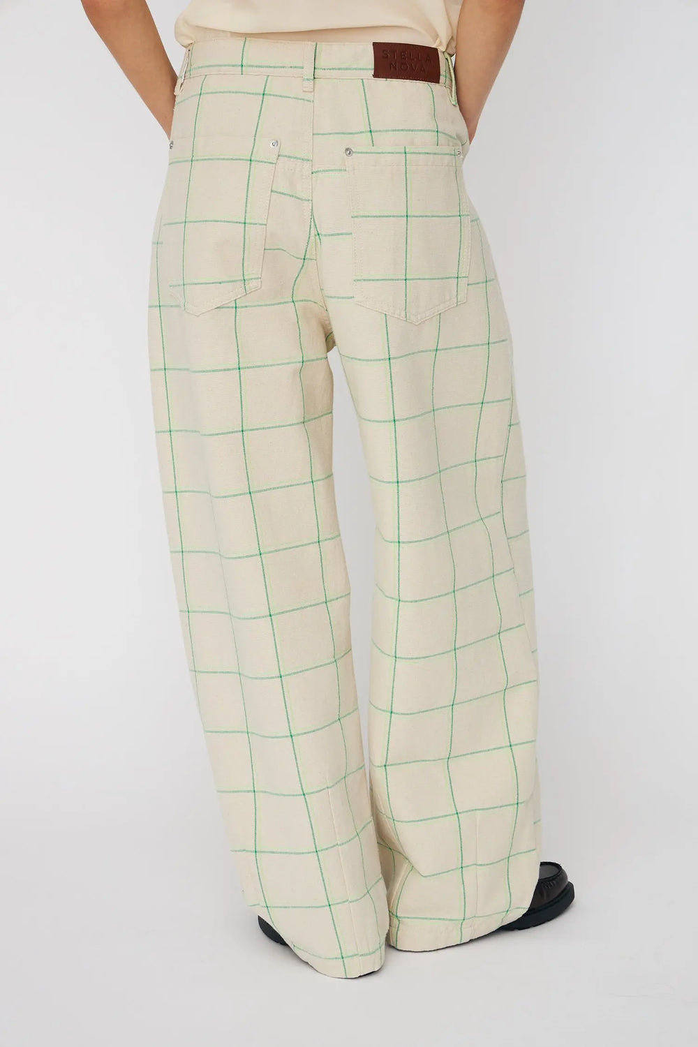 Checked Baggy Low-Waist Pants - Crème Check